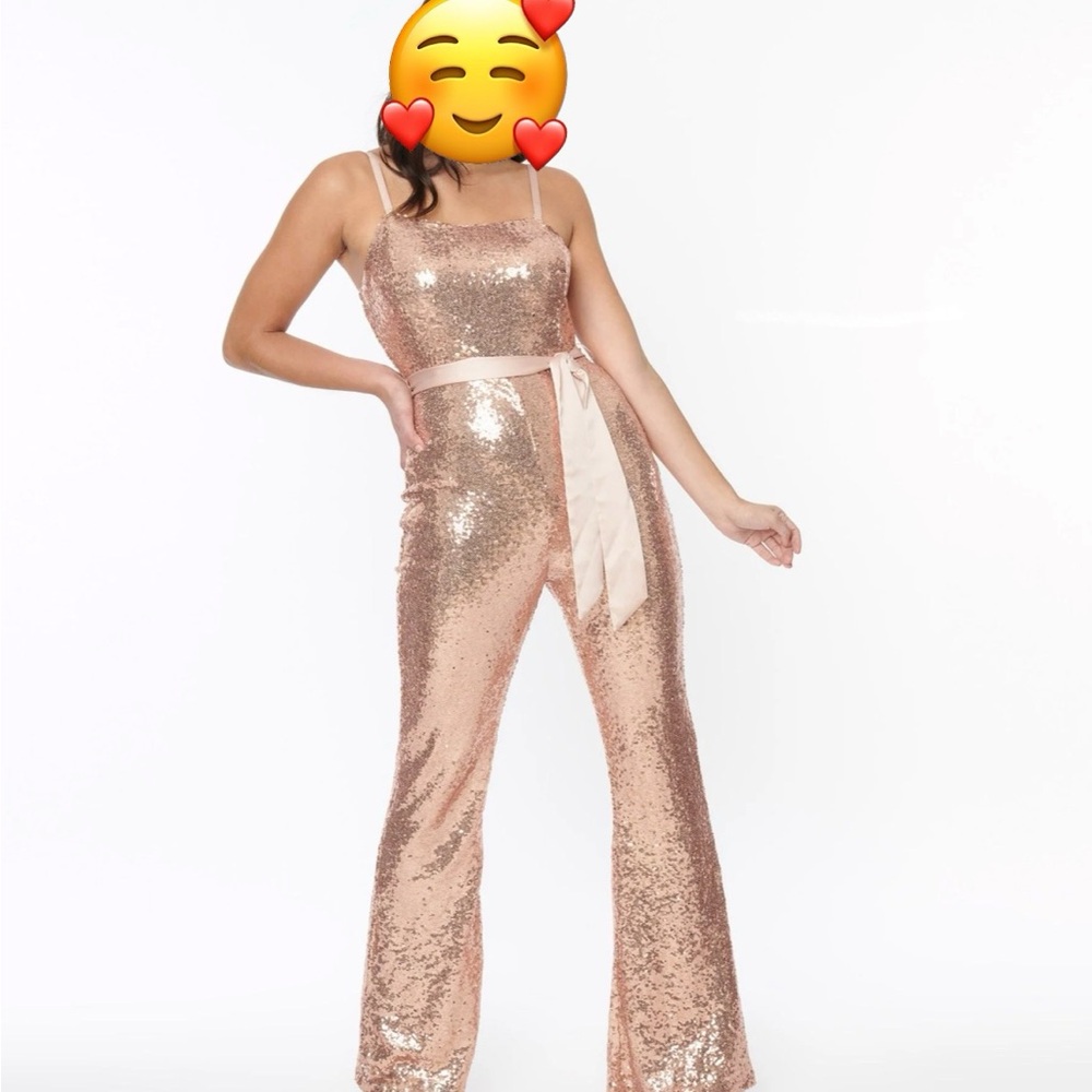 LIKE NEW (Never Worn) Rose Gold Sequin Flare Jumpsuit